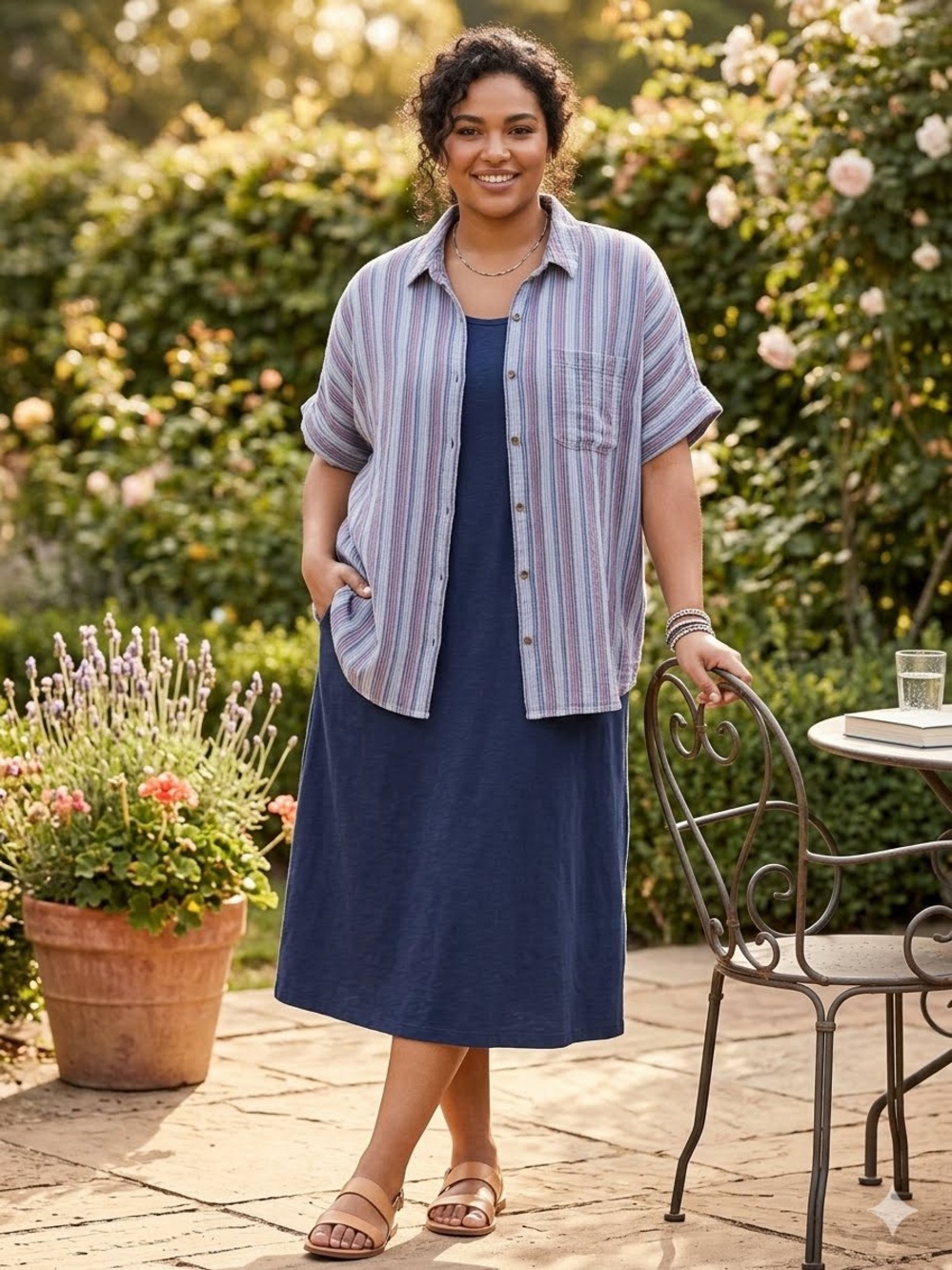 Sonoma Blue Striped Gauzed Button Down Top Size XXL